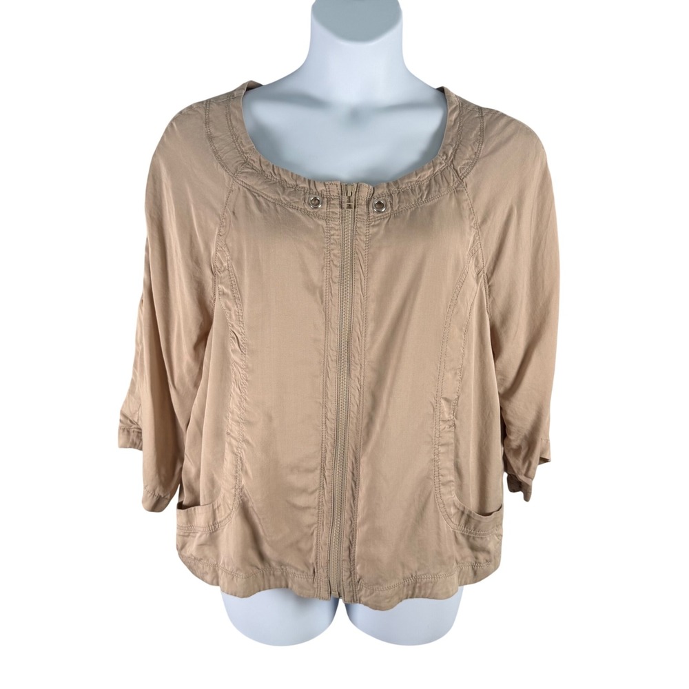 Soma Intimates Tan Zip Up Roll Tab Sleeve Jacket Top Size‎ XL